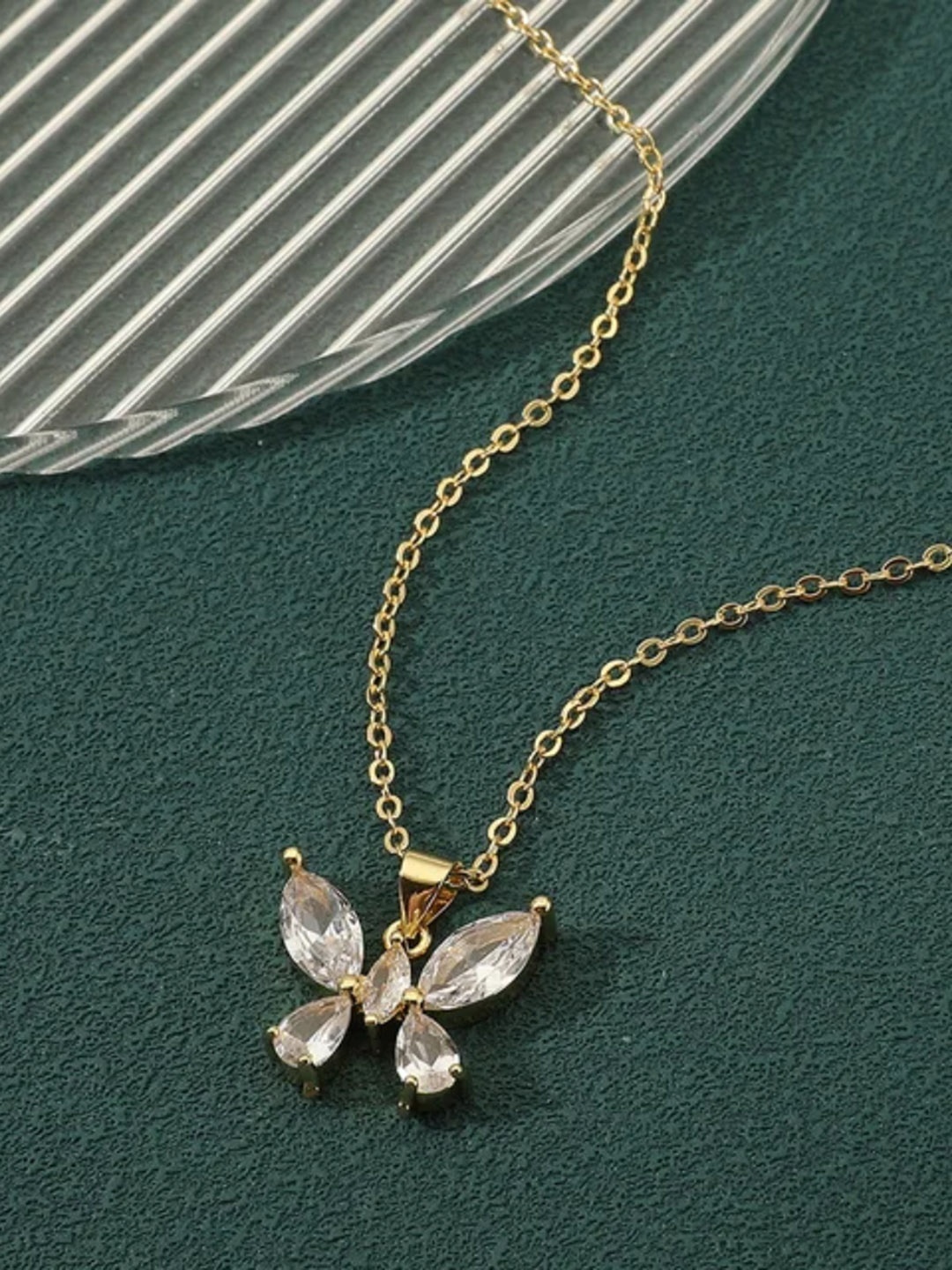

SALTY Crystals-Studded Butterfly Necklace, Gold