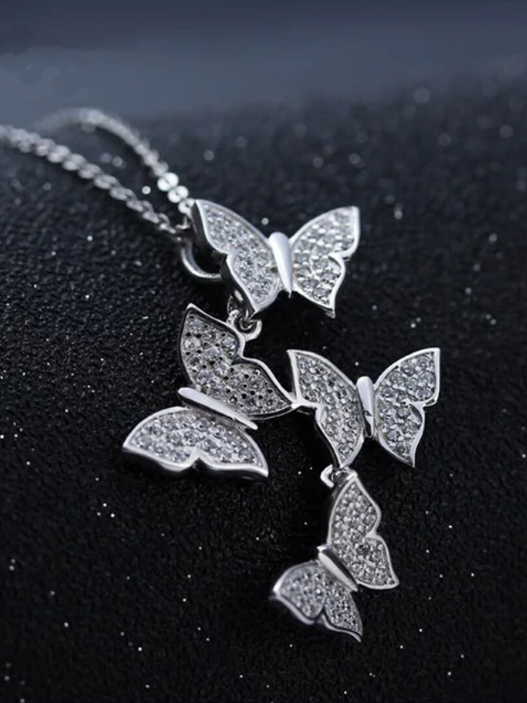 

SALTY Stainless Steel Artificial Stones Studded Inseparable Butterflies Necklace, Silver