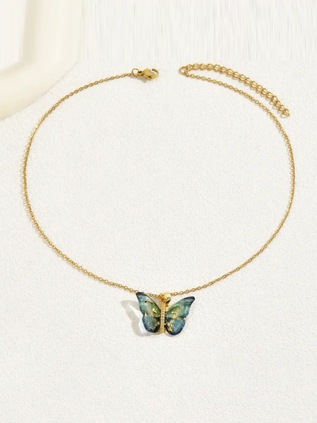 

SALTY Stainless Steel Stone-Studded Butterfly Pendant Necklace, Gold