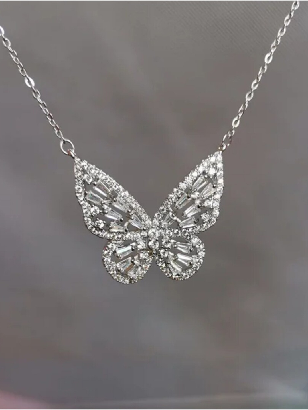 

SALTY Stainless Steel Artificial Stones Studded Butterfly Necklace, Silver