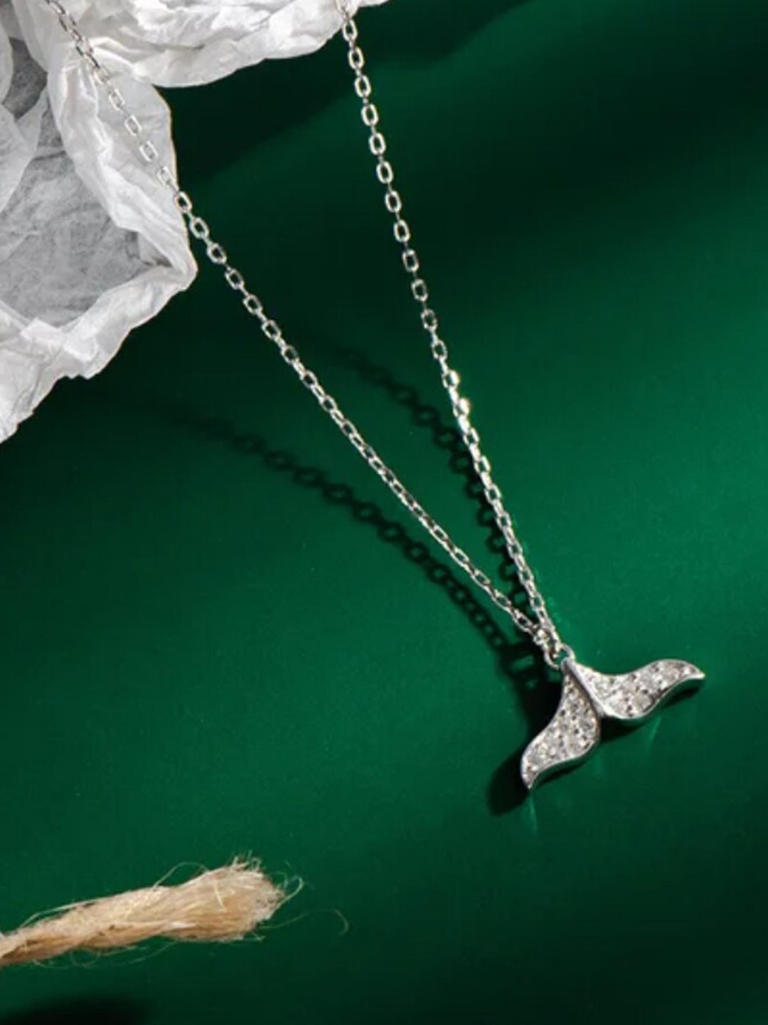 

SALTY Stainless Steel Artificial Stones-Studded Mermaid's Tale Necklace, Silver