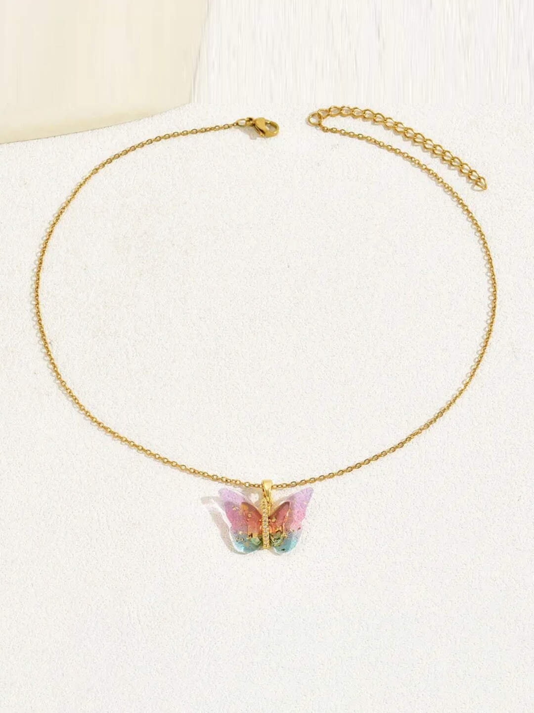 

SALTY Stainless Steel Stone-Studded Winged Beauty Necklace, Gold
