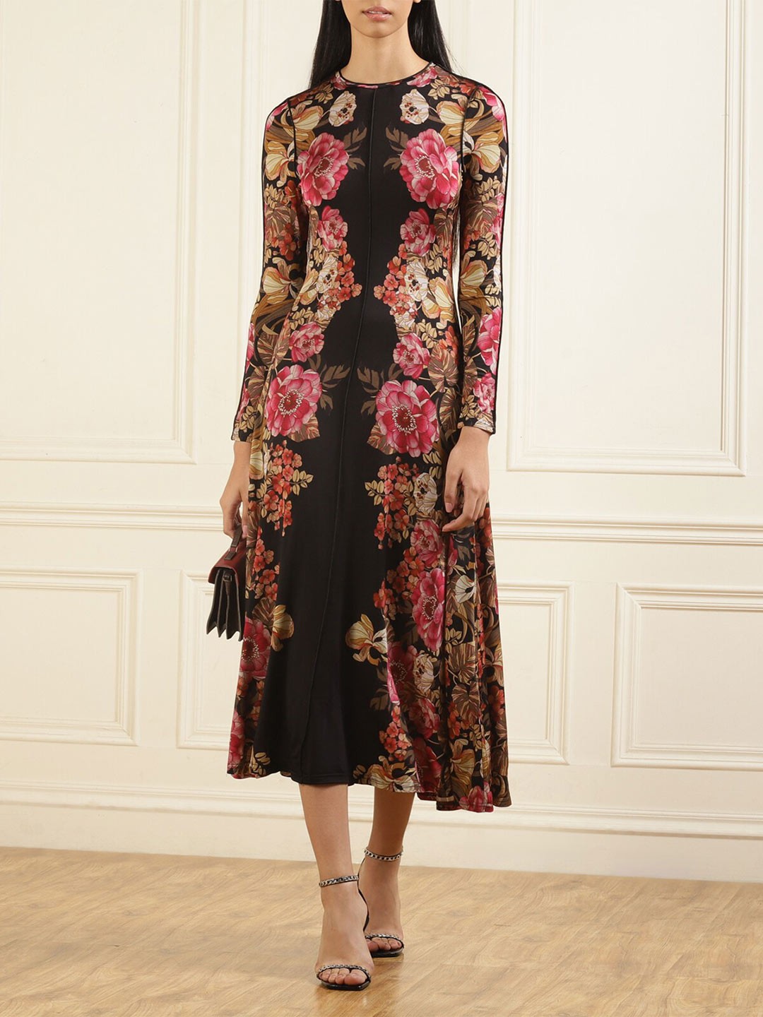 

Ted Baker Floral Printed A-Line Midi Dress, Black