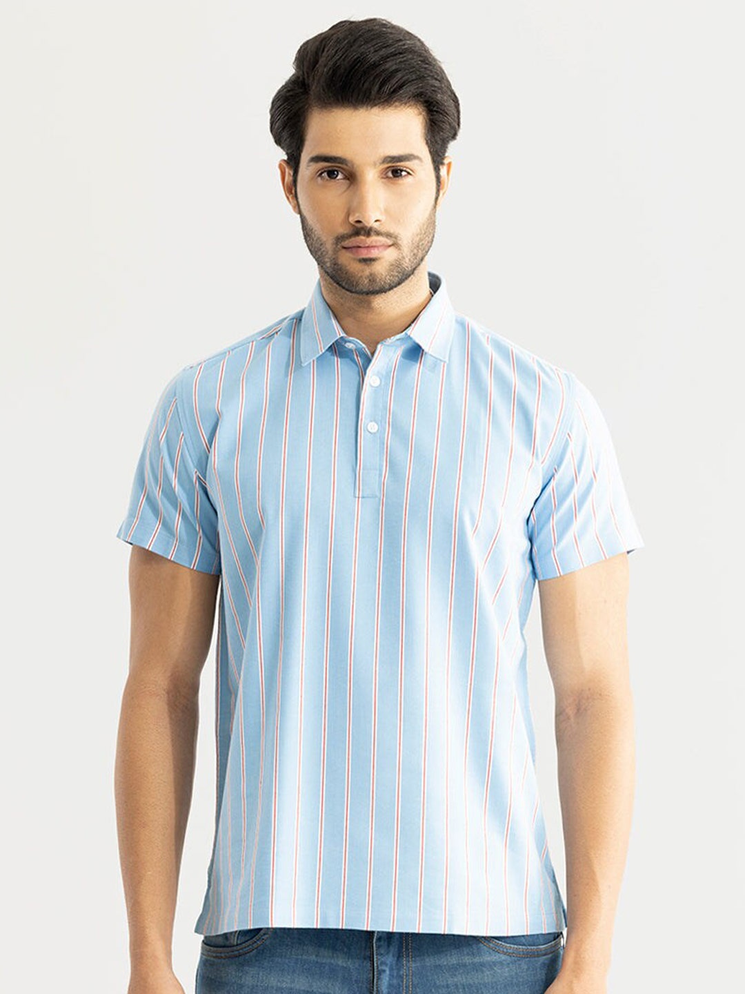 

Snitch Striped Polo Collar Regular Fit T-shirt, Blue