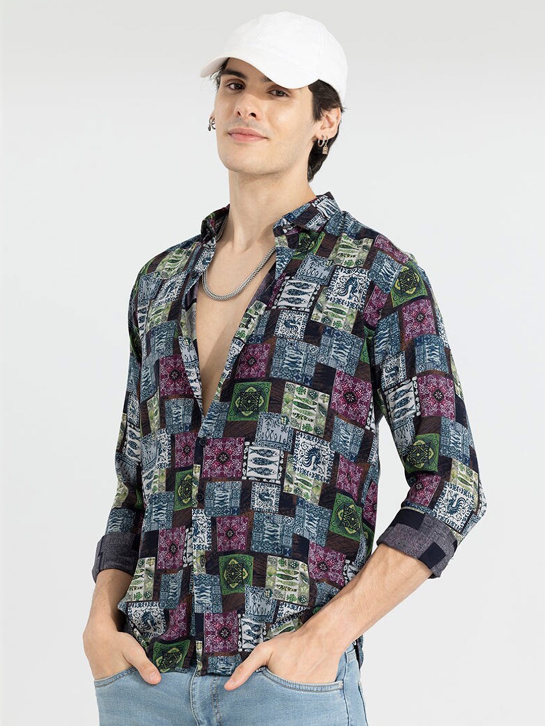 

Snitch Classic Slim Fit Ethnic Motifs Printed Casual Shirt, Blue