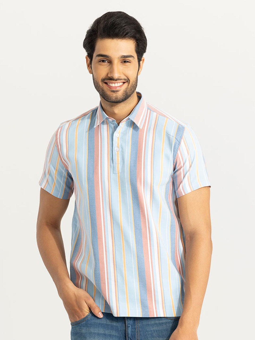 

Snitch Striped Polo Collar Regular Fit T-shirt, Blue
