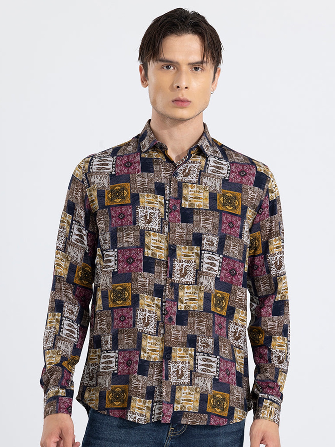 

Snitch Brown & Beige Ethnic Motifs Printed Classic Slim Fit Casual Shirt