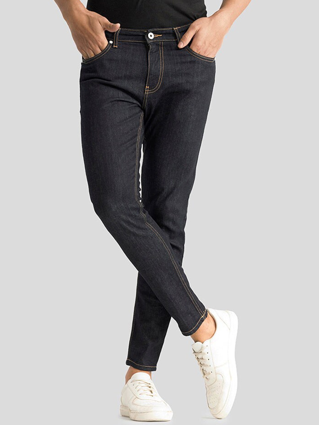 

Snitch Men Classic Skinny Fit Clean Look Stretchable Jeans, Navy blue