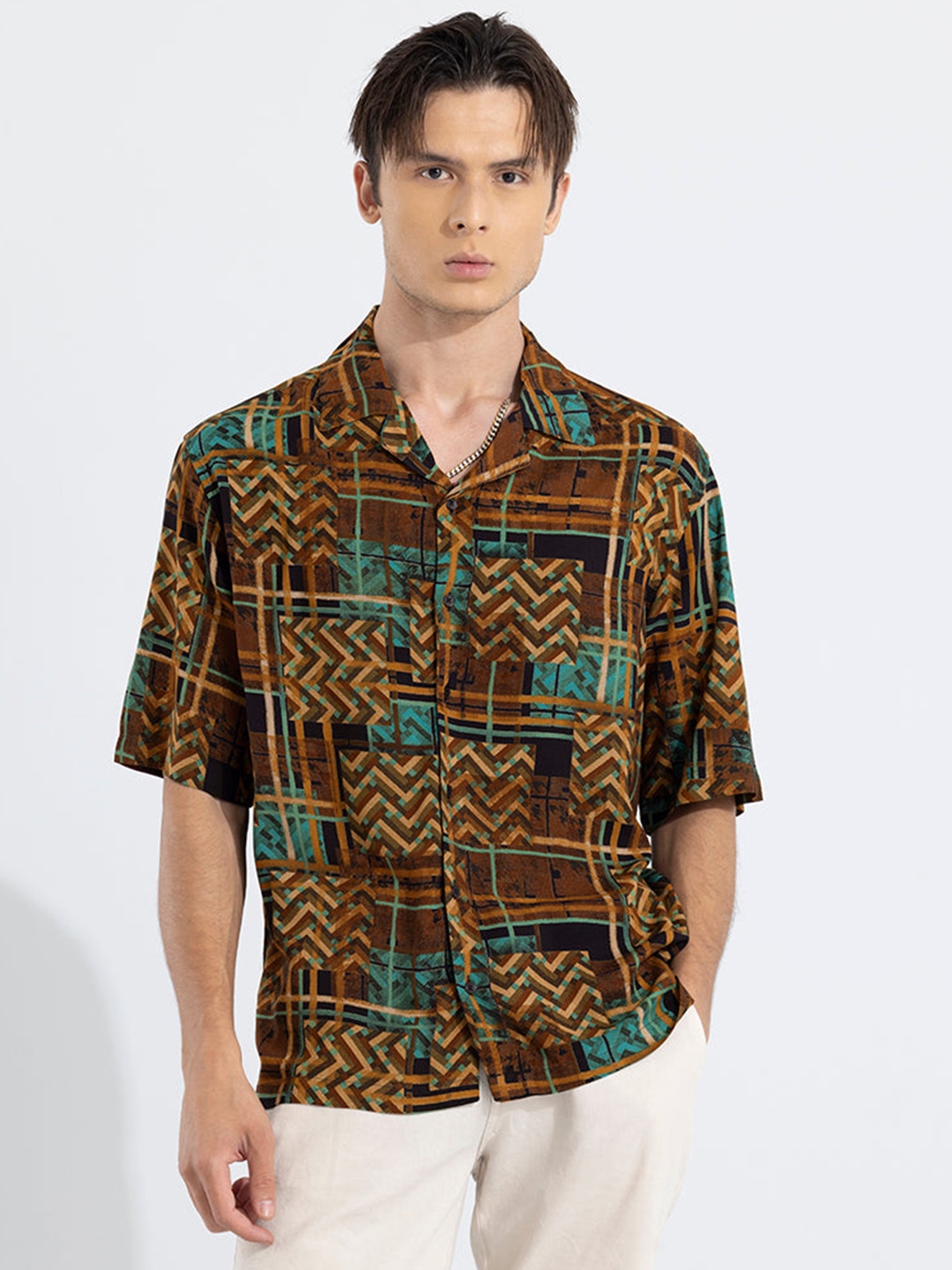 

Snitch Geometric Printed Classic Oversized Casual Shirt, Mustard