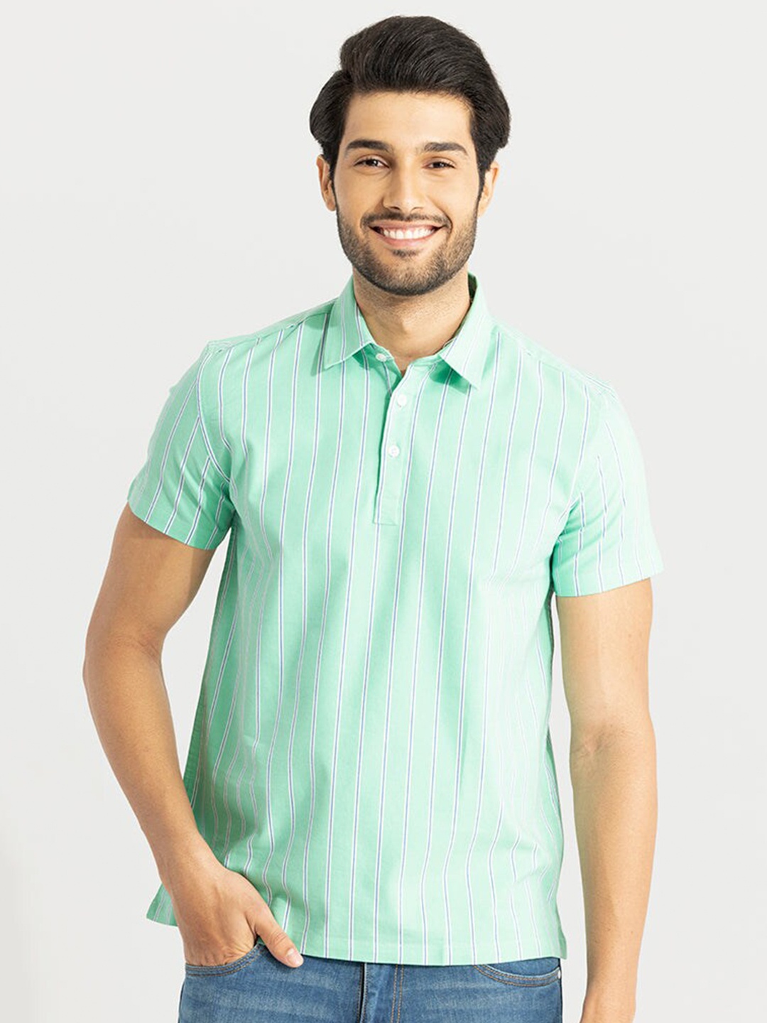 

Snitch Striped Polo Collar T-shirt, Green