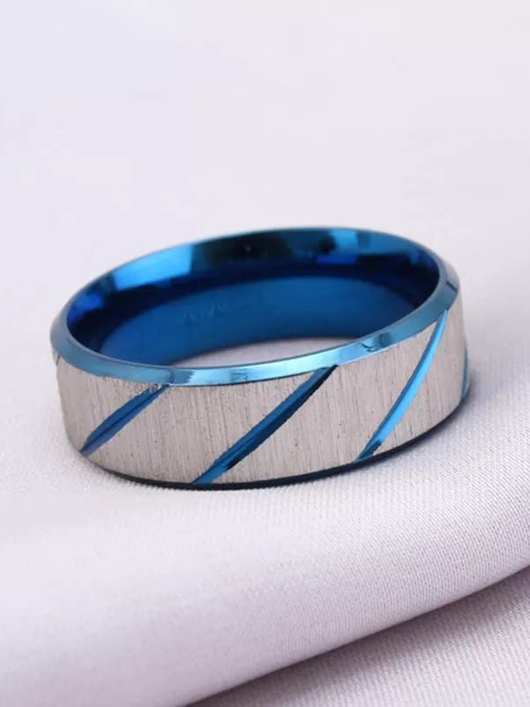 

VIEN Unisex Set of 4 Platinum-Plated Finger Rings, Blue