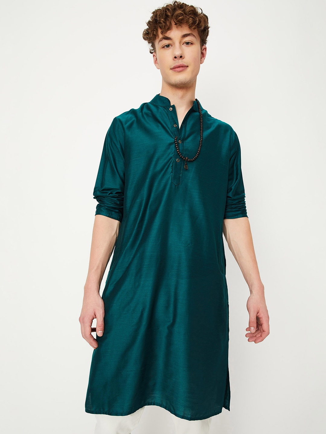 

max Mandarin Collar Straight Kurta, Green