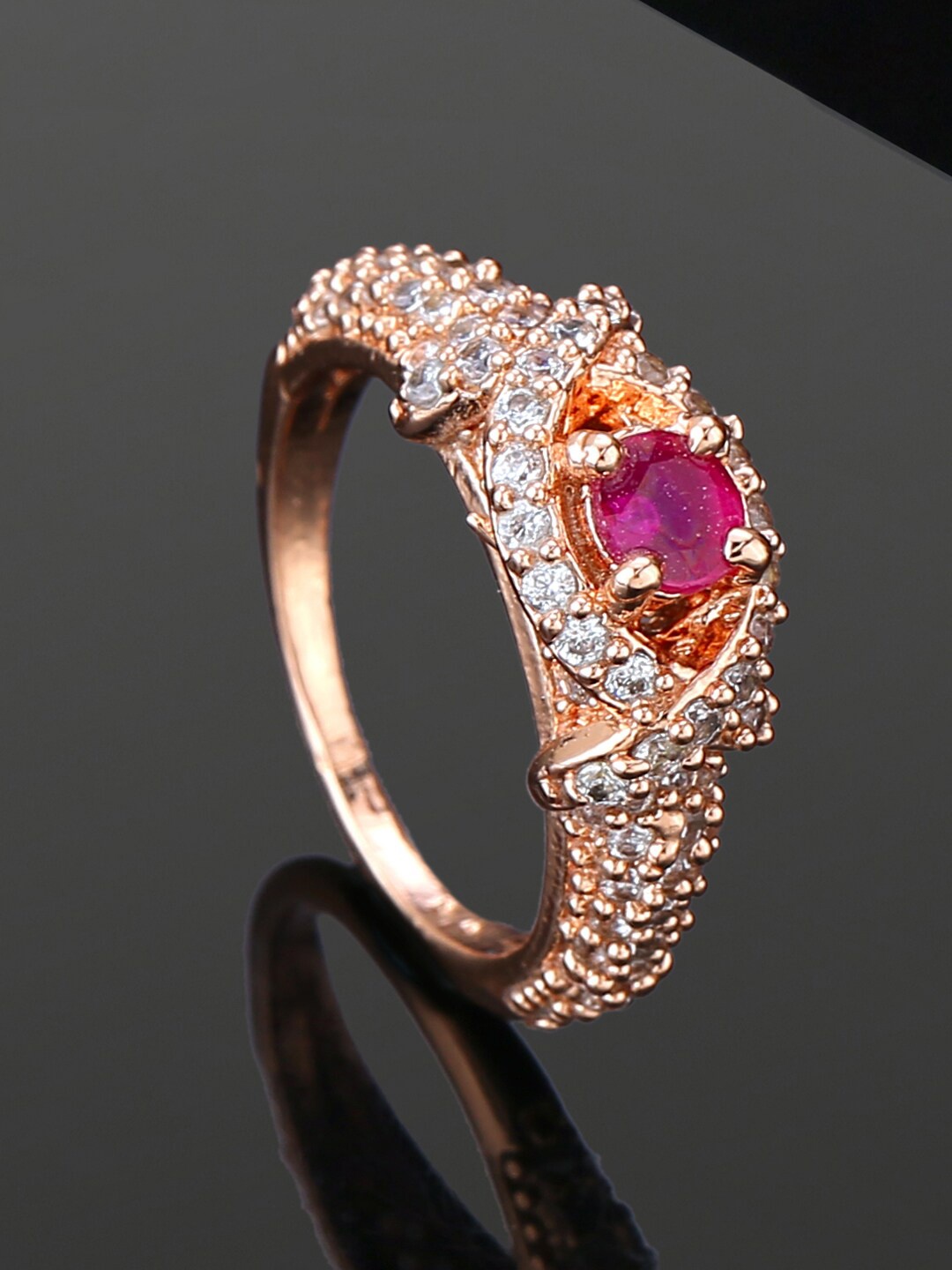 

Estele Rose Gold-plated CZ-Studded Finger Ring