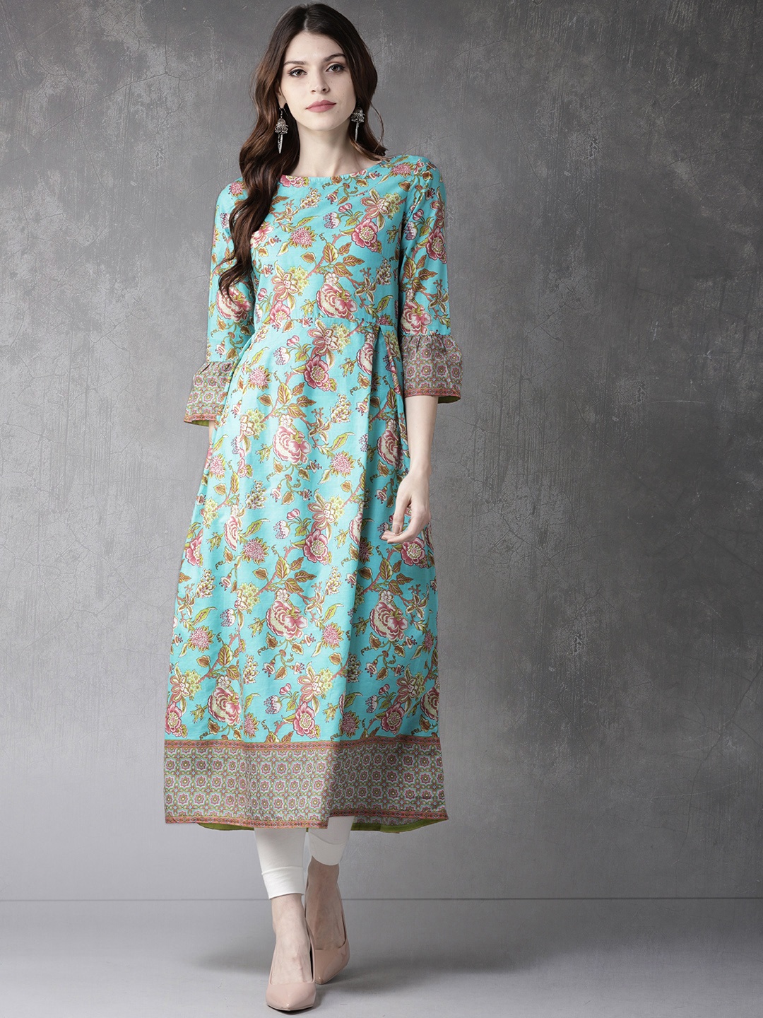 

Anouk Women Blue & Pink Floral Print A-Line Kurta