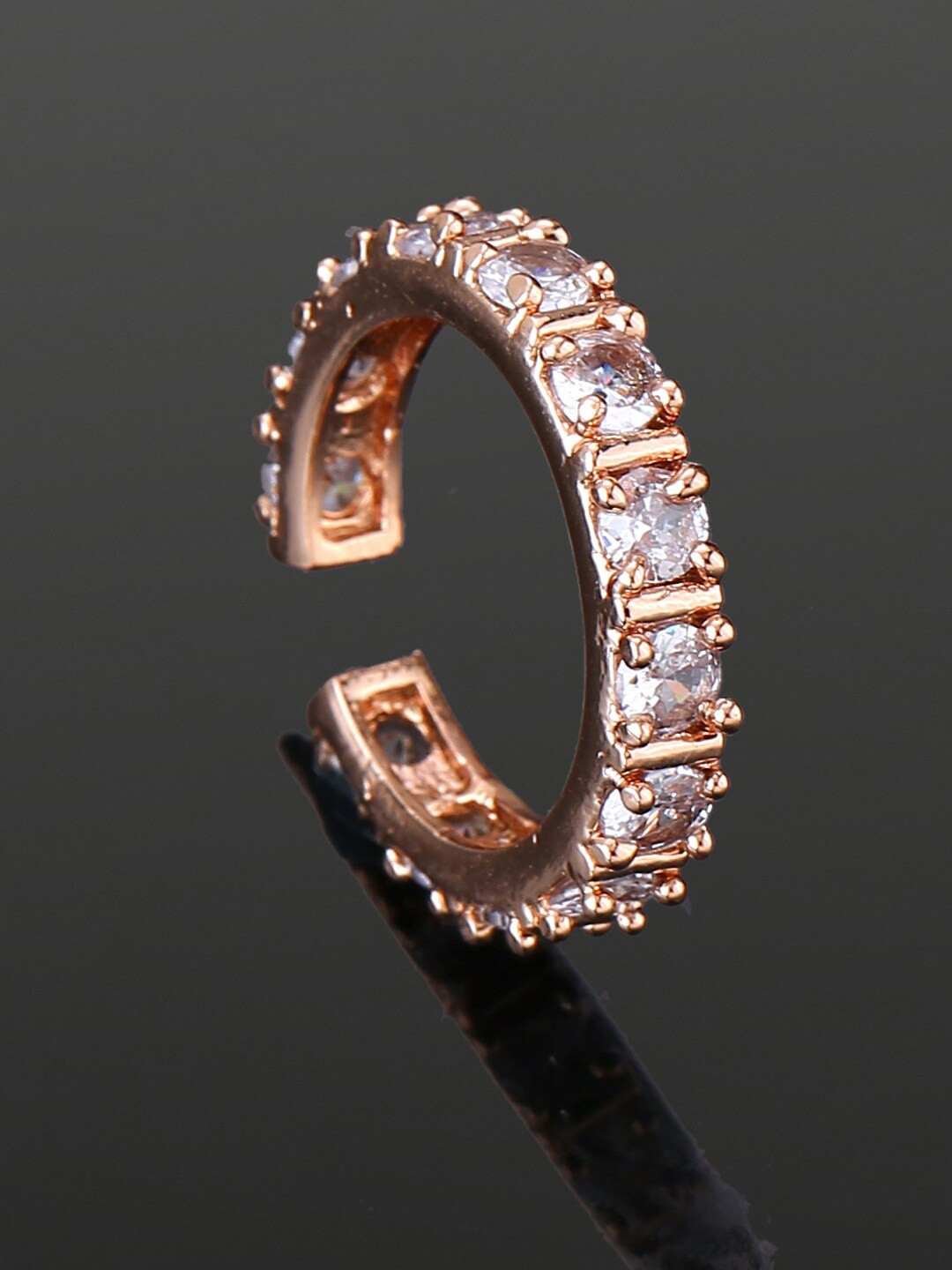 

Estele Rose Gold Plated CZ Studded Finger Ring