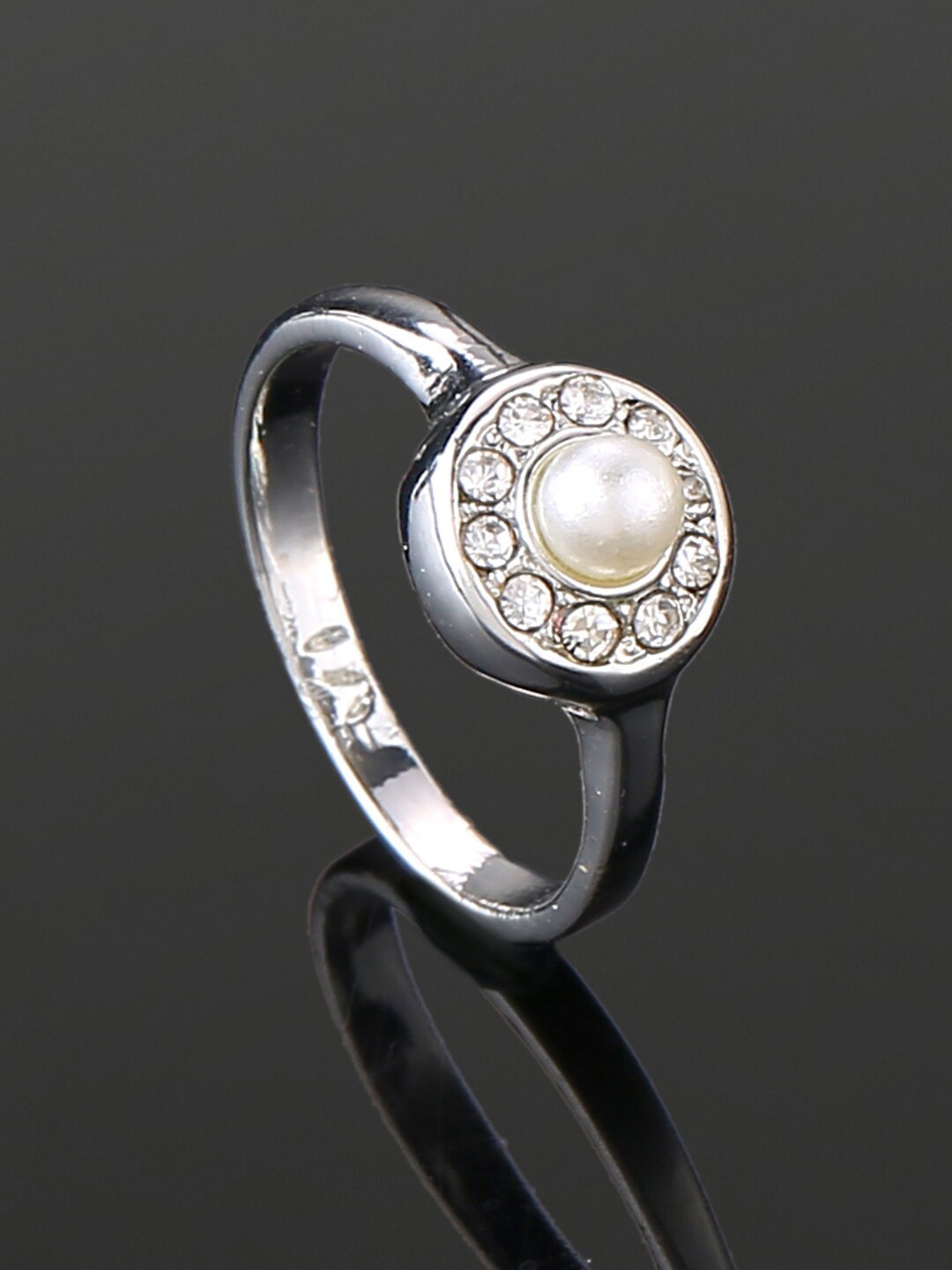 

Estele Rhodium-plated Pearl-studded Finger Ring, Silver