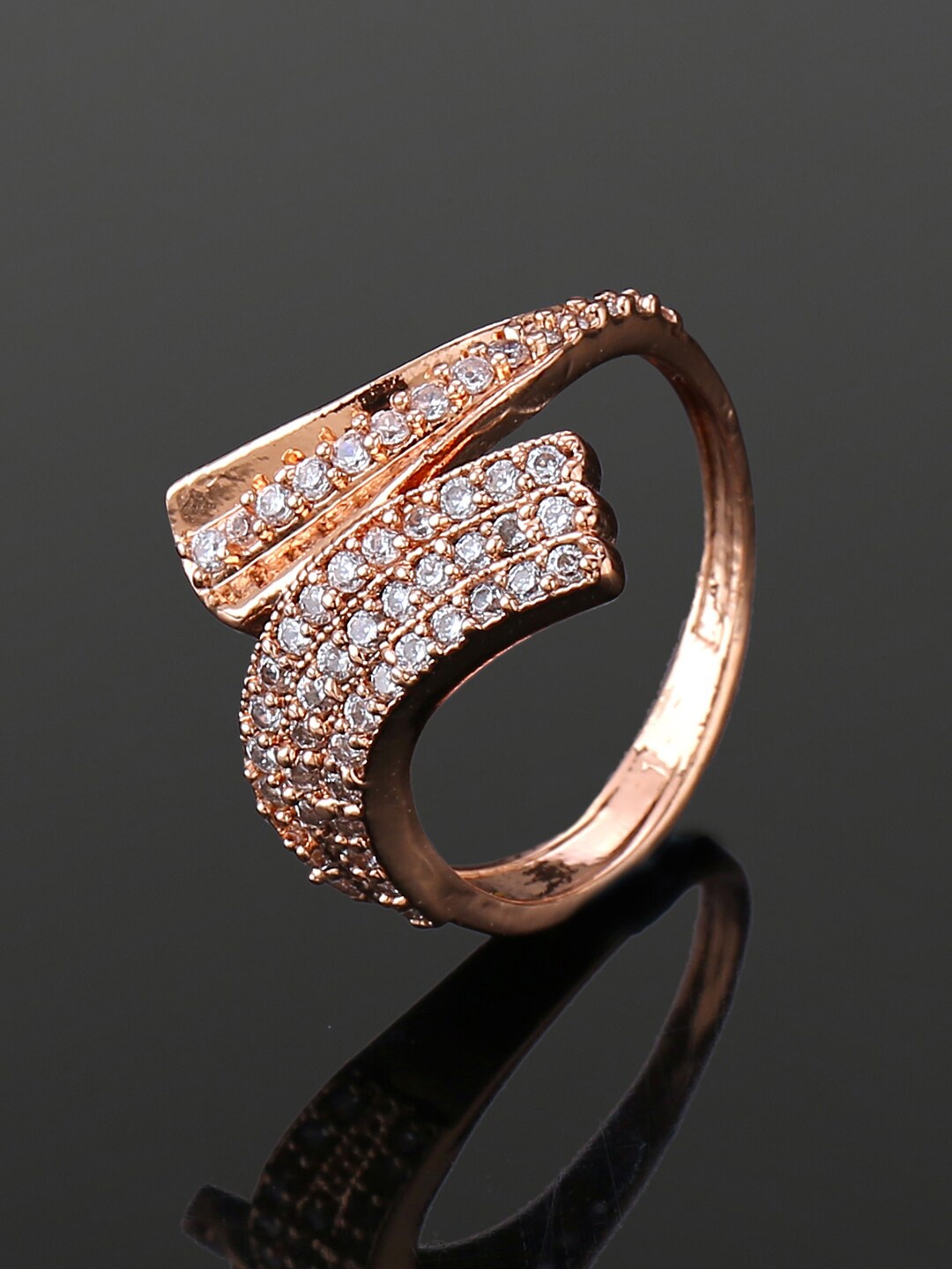 

Estele Rose Gold Plated CZ Studded Finger Ring