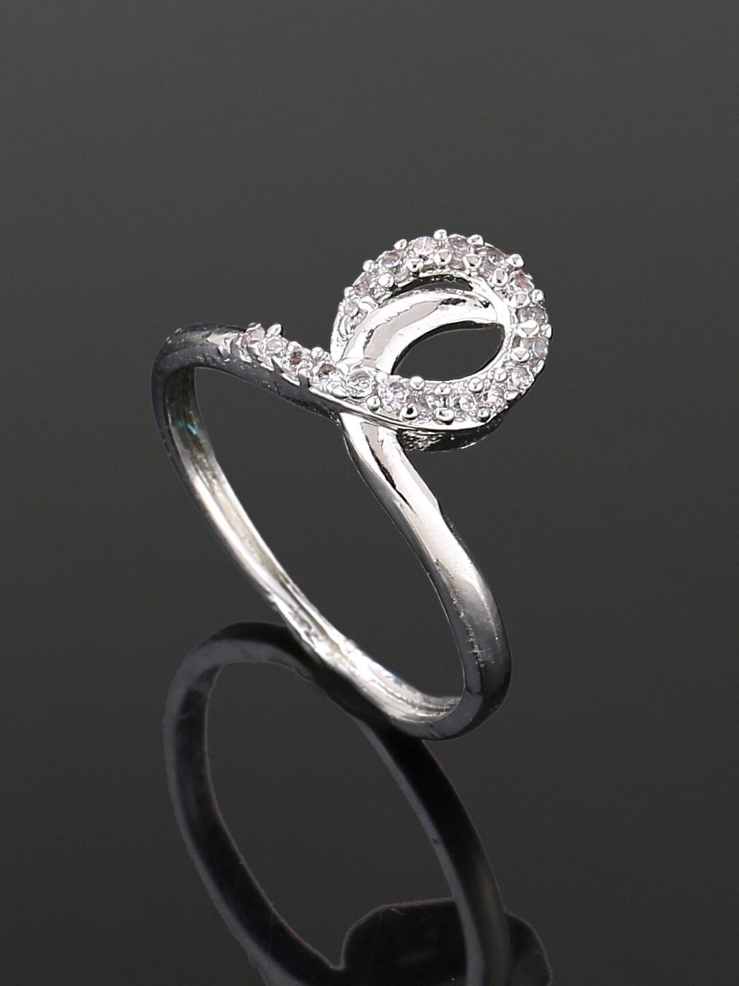 

Estele Rhodium Plated CZ Studded Finger Ring, Silver