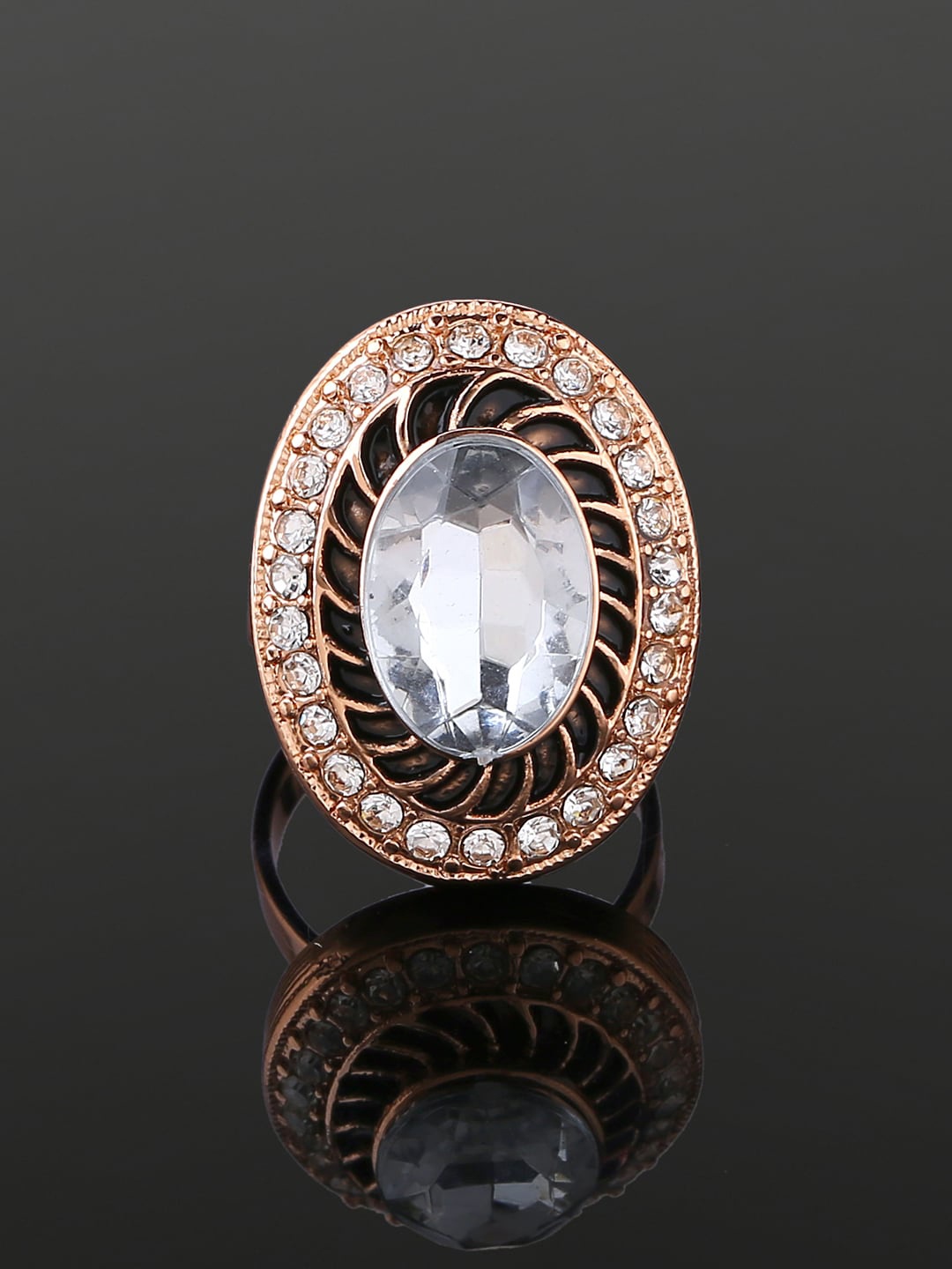 

Estele Rose Gold-plated Crystals Studded Finger Ring