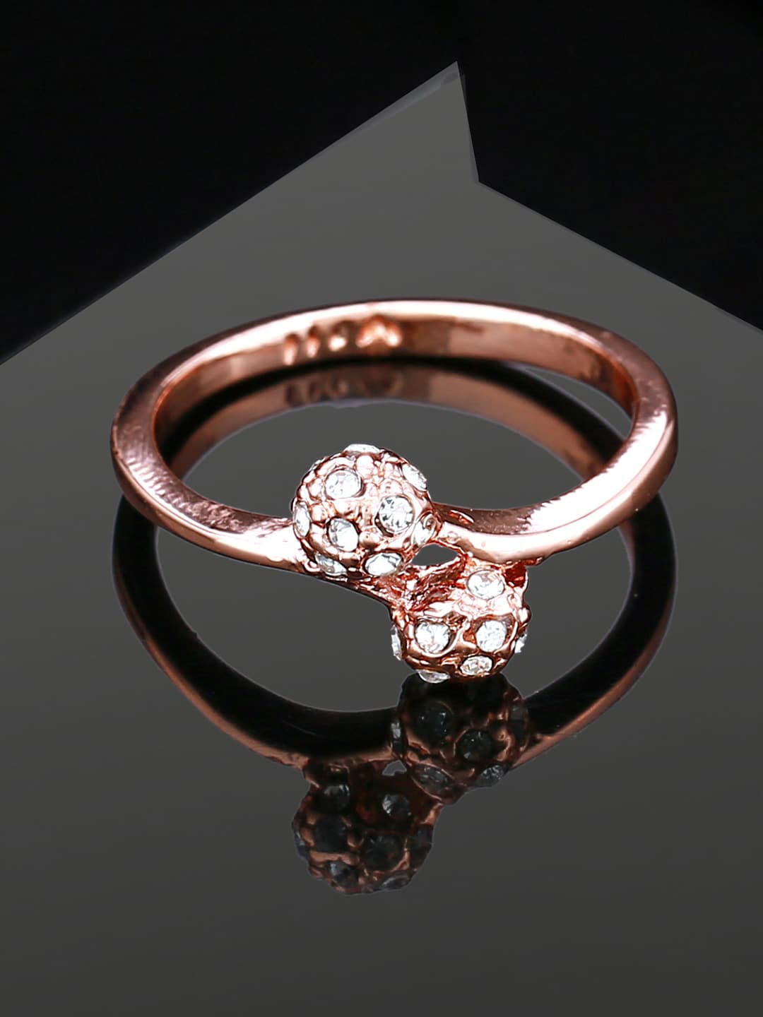 

Estele Rose Gold Plated Crystals Studded Finger Ring