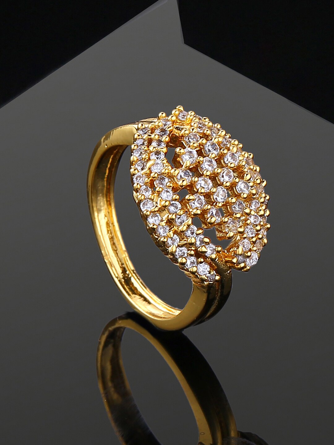 

Estele Gold Plated Cubic Zirconia Studded Finger Ring