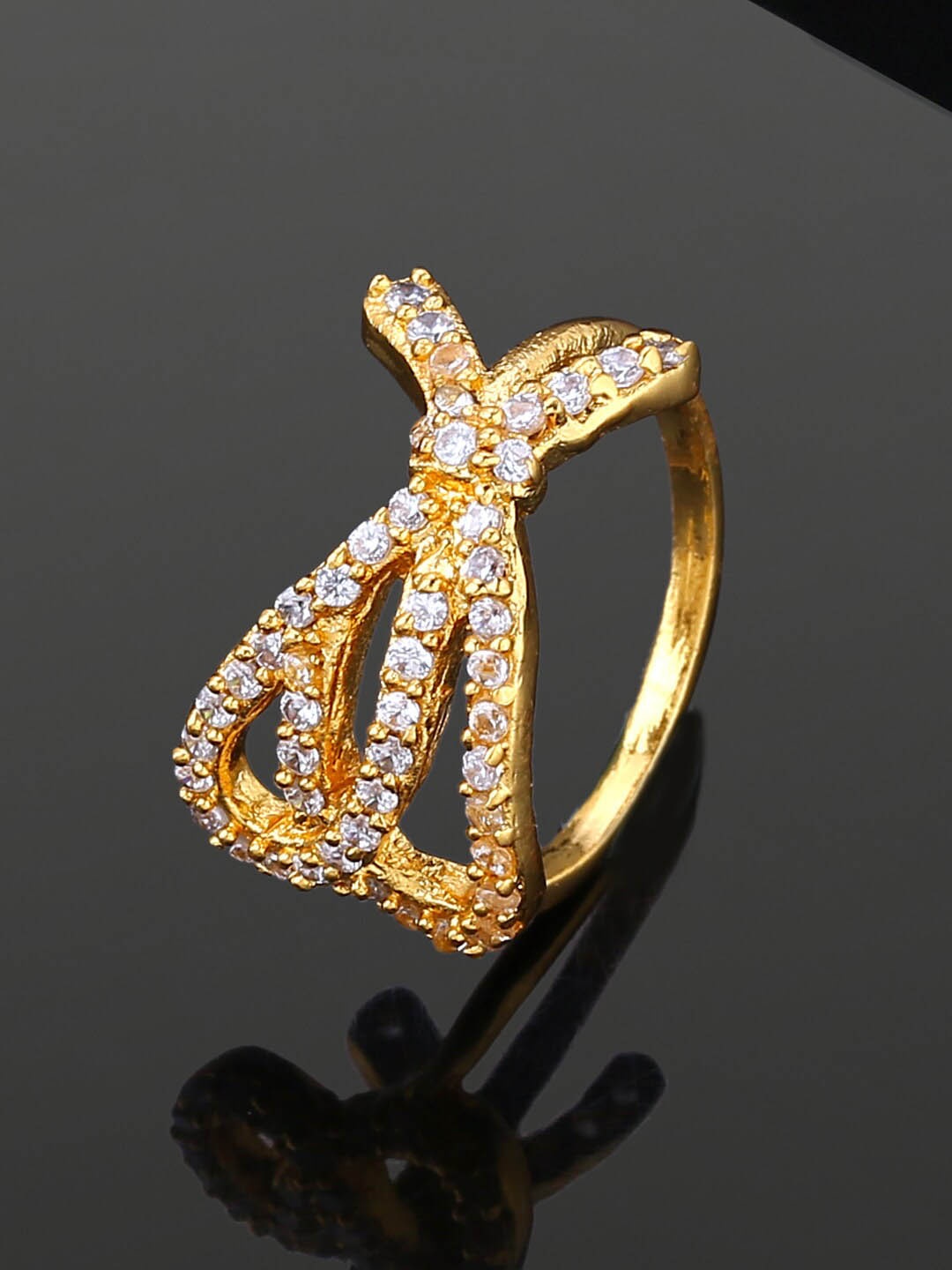 

Estele Gold Plated Cubic Zirconia Studded Finger Ring