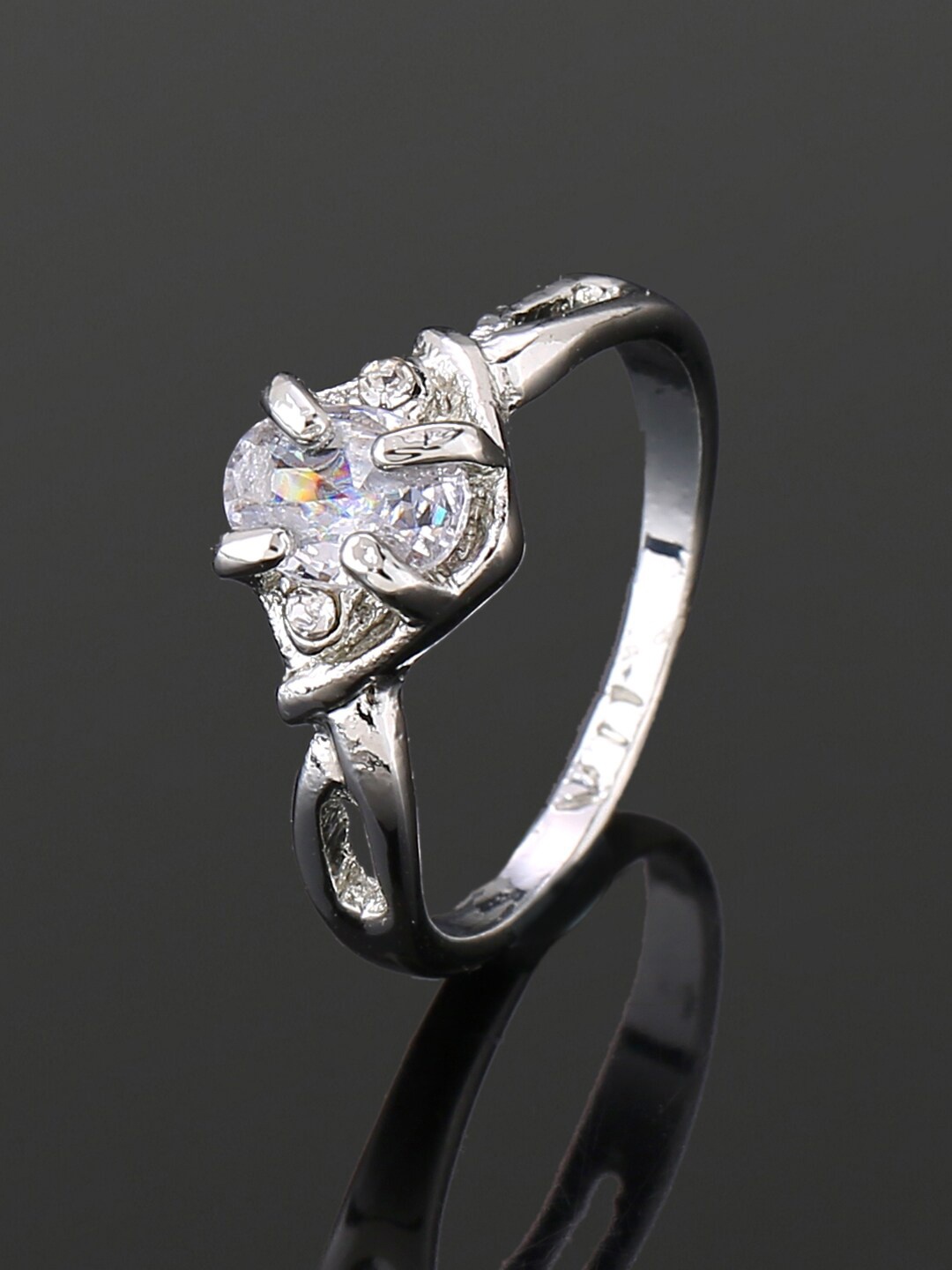 

Estele Rhodium Plated Crystals Studded Finger Ring, Silver