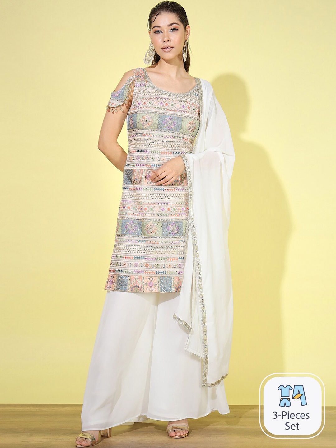 

Chhabra 555 Ethnic Motifs Embroidered Kurta With Palazzo & Dupatta, White
