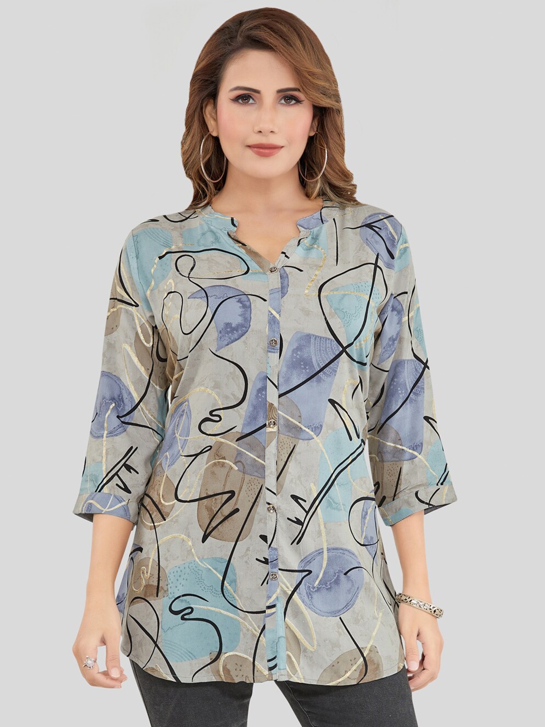 

Saree Swarg Abstract Printed Straight Kurti, Grey