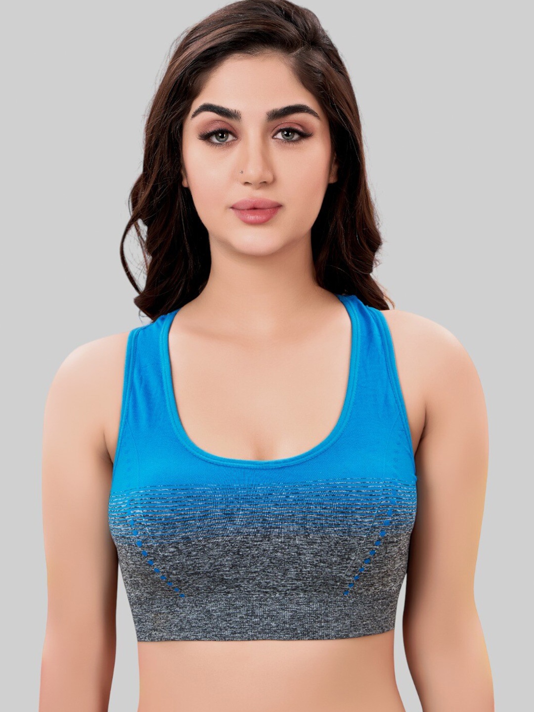 

PLUMBURY Printed Full Coverage Removable Padded Rapid-Dry Sports Bra With All Day Comfort, Blue