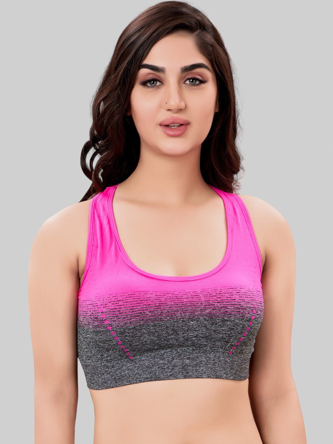 

PLUMBURY Printed Full Coverage Removable Padded Rapid-Dry Sports Bra With All Day Comfort, Pink