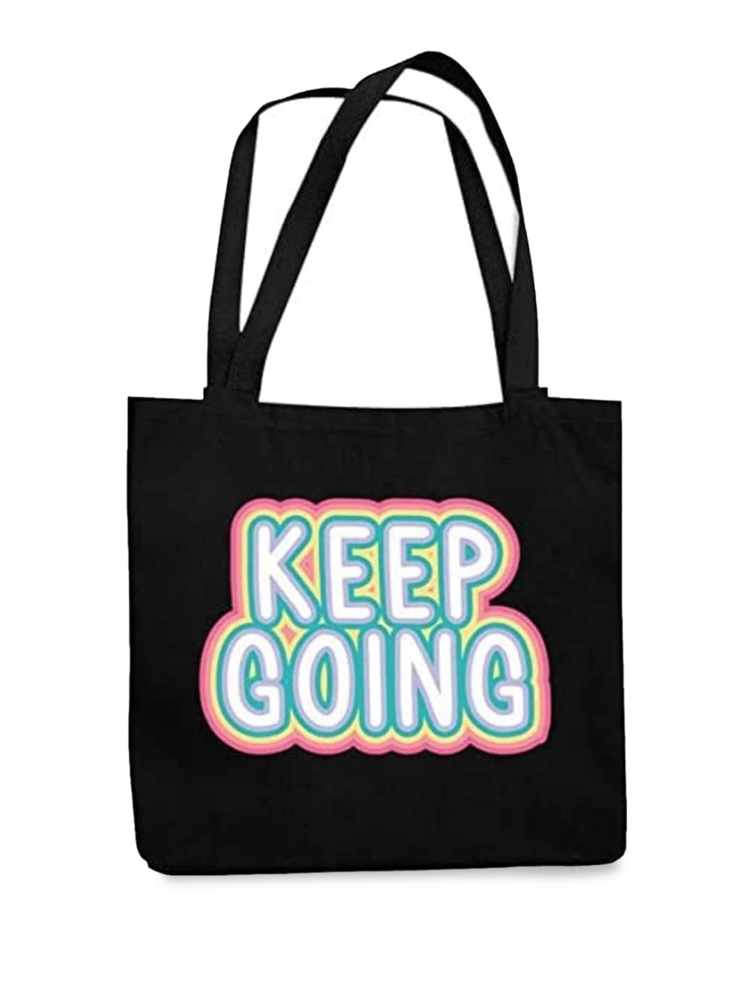 

THEYAYACAFE Typography Printed Structured Tote Bag, Black