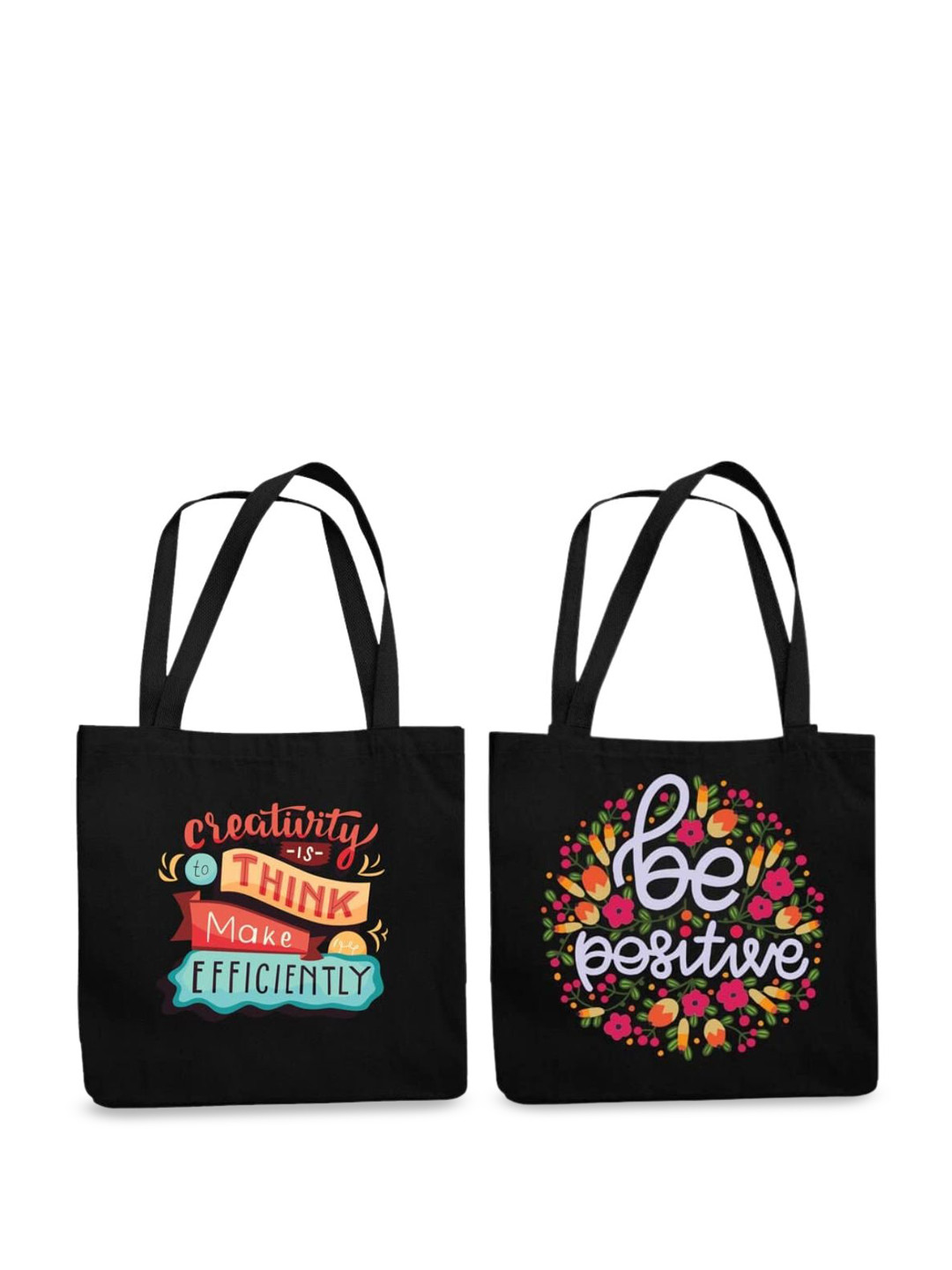 

THEYAYACAFE Typography Printed Shopper Tote Bag, Black