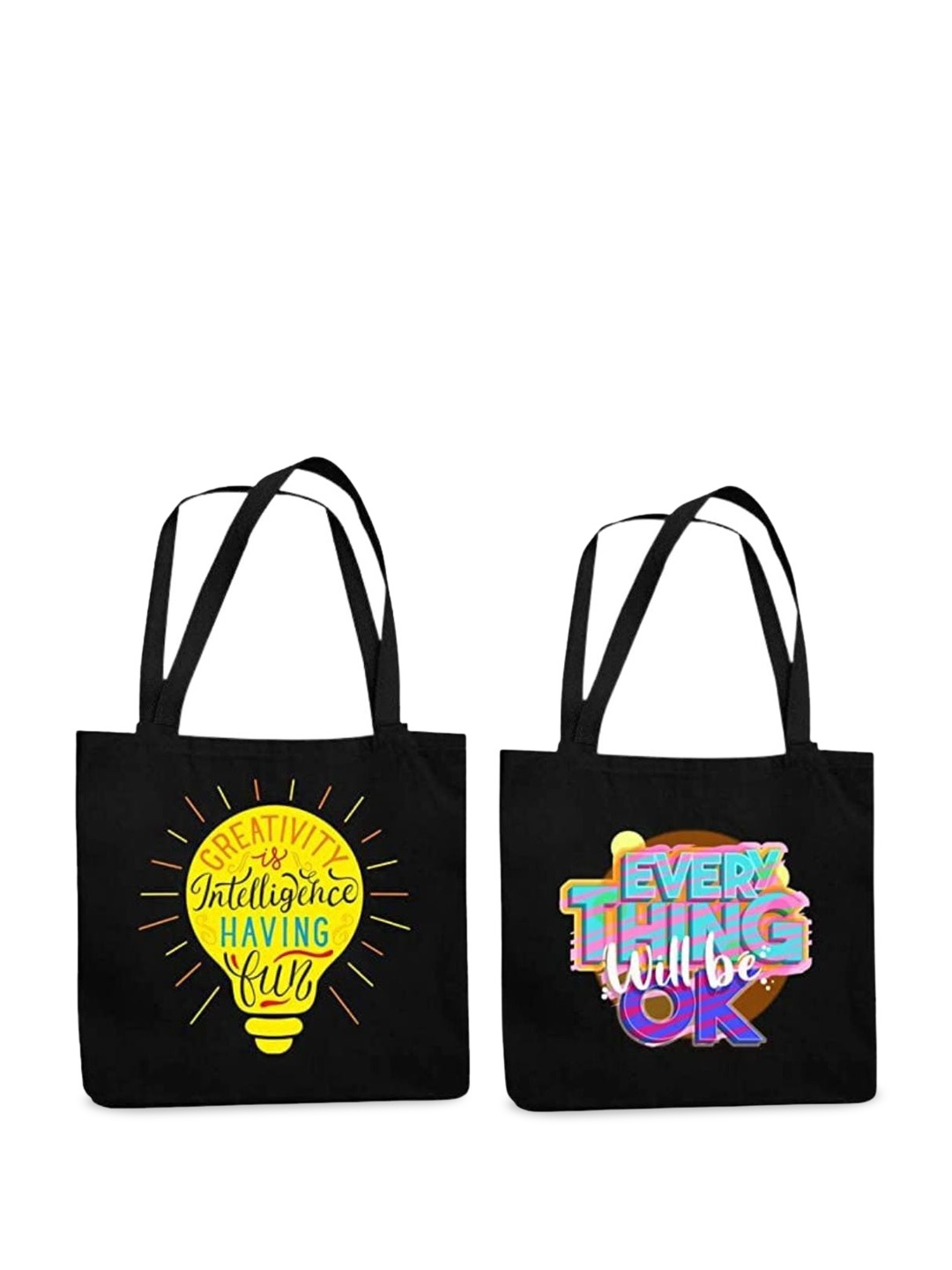 

THEYAYACAFE Pack Of 2 Graphic Printed Structured Tote Bag, Black