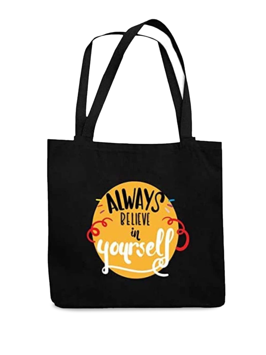 THEYAYACAFE Typography Printed Shopper Tote Bag, Black