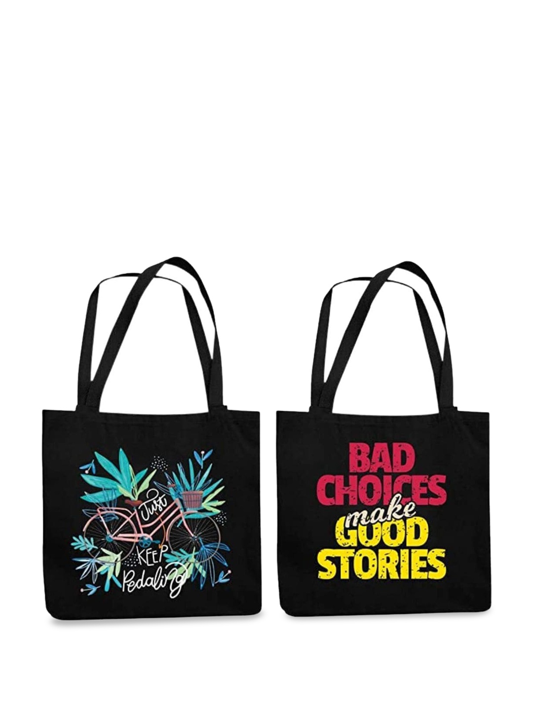 THEYAYACAFE Pack of 2 Floral Printed Shopper Tote Bag, Black