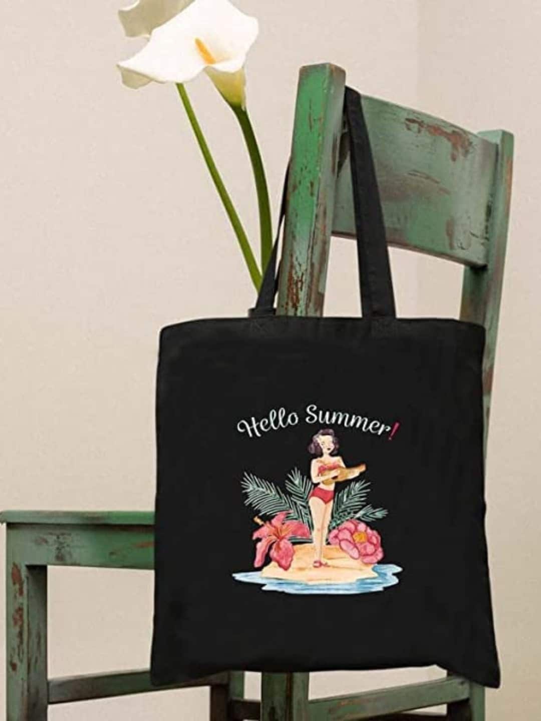 

THEYAYACAFE Graphic Printed Tote Bag, Black