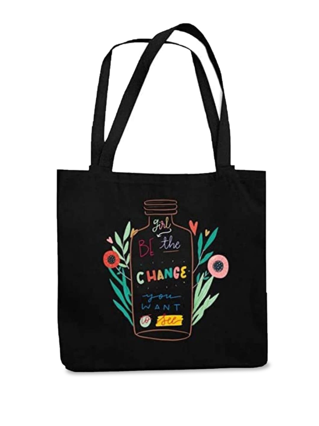 

THEYAYACAFE Graphic Printed Shopper Tote Bag, Black