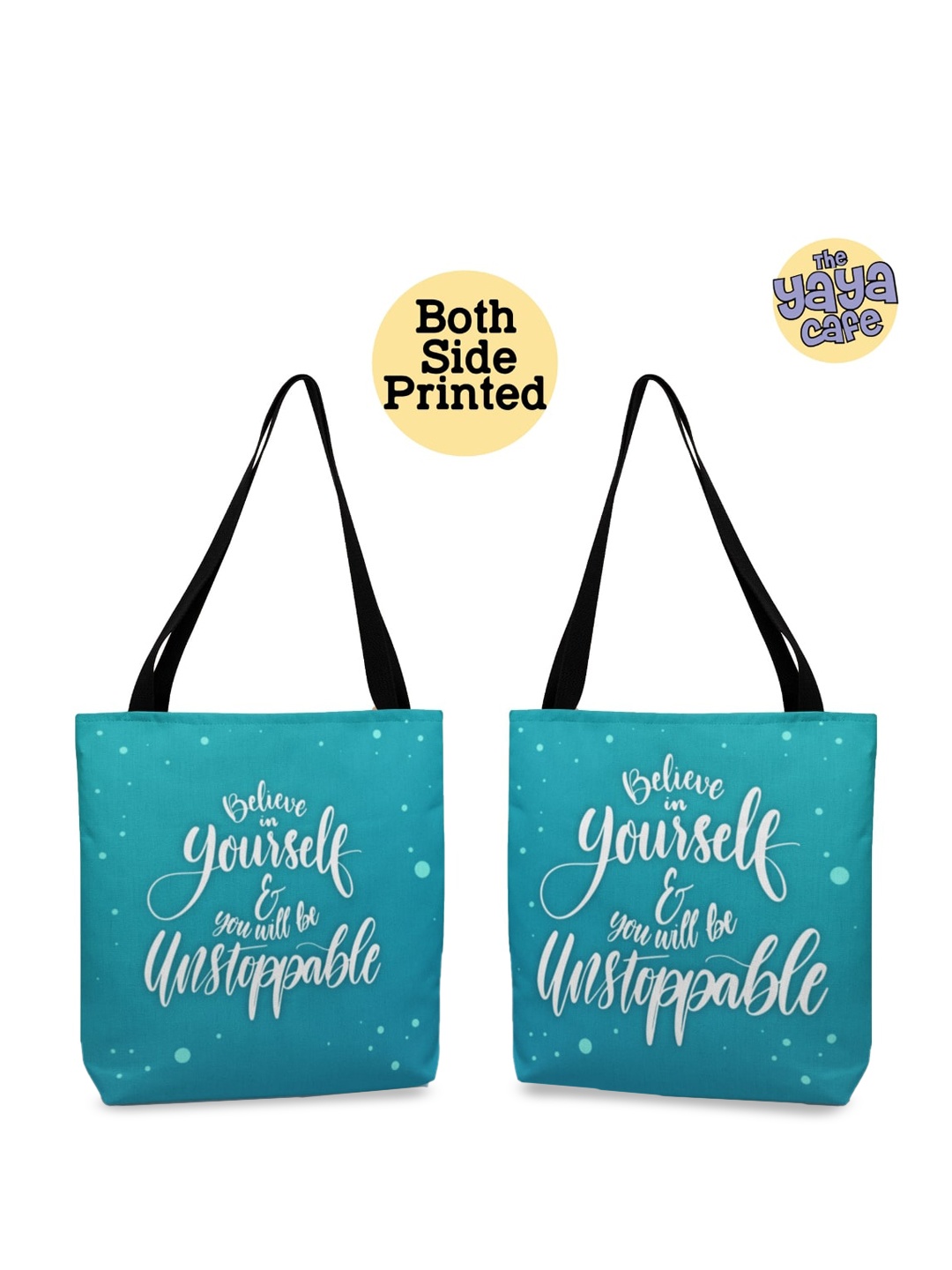 

THEYAYACAFE Typography Printed Shopper Handheld Bag, Blue