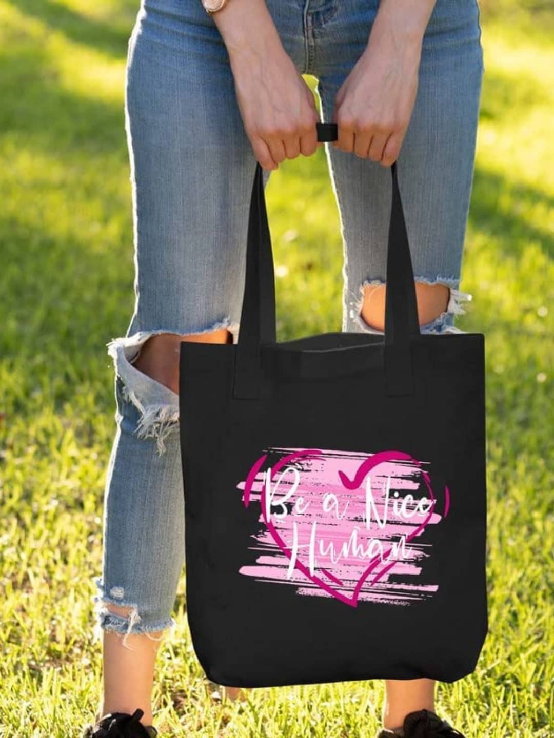 

THEYAYACAFE Tyopgraphy Printed Structured Tote Bag, Black