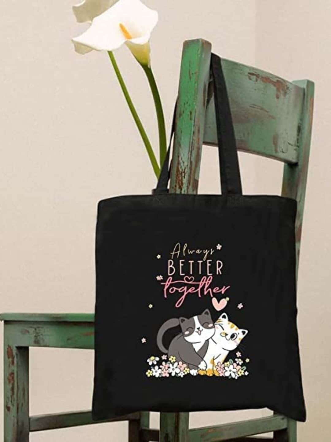 THEYAYACAFE Graphic Printed Oversized Shopper Tote Bag, Black
