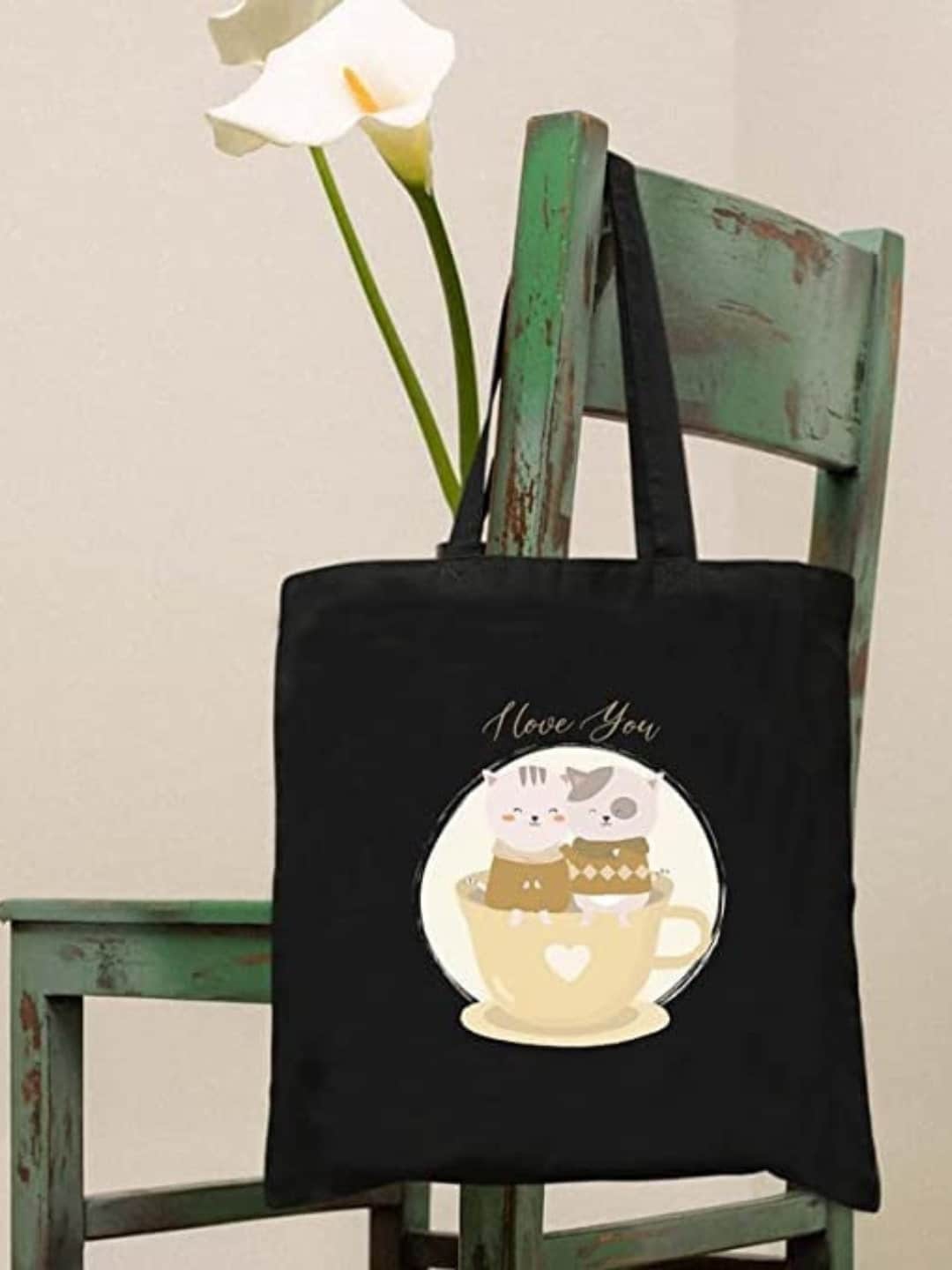 

THEYAYACAFE Pack Of 2Graphic Printed Structured Tote Bag, Black