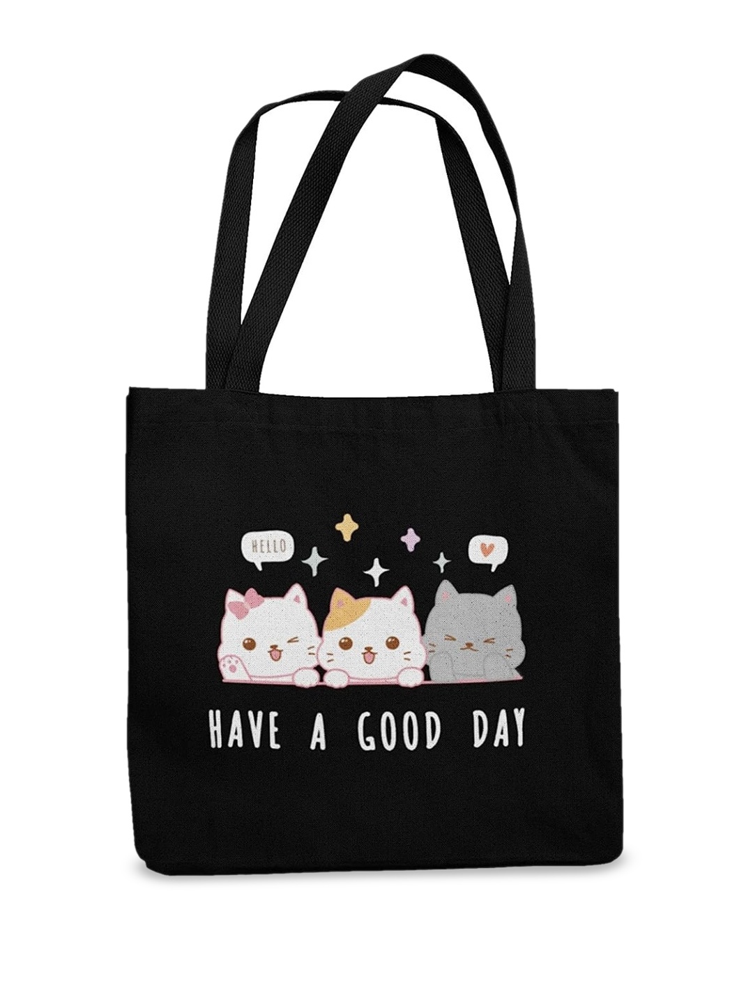 

THEYAYACAFE Graphic Printed Shopper Tote Bag, Black