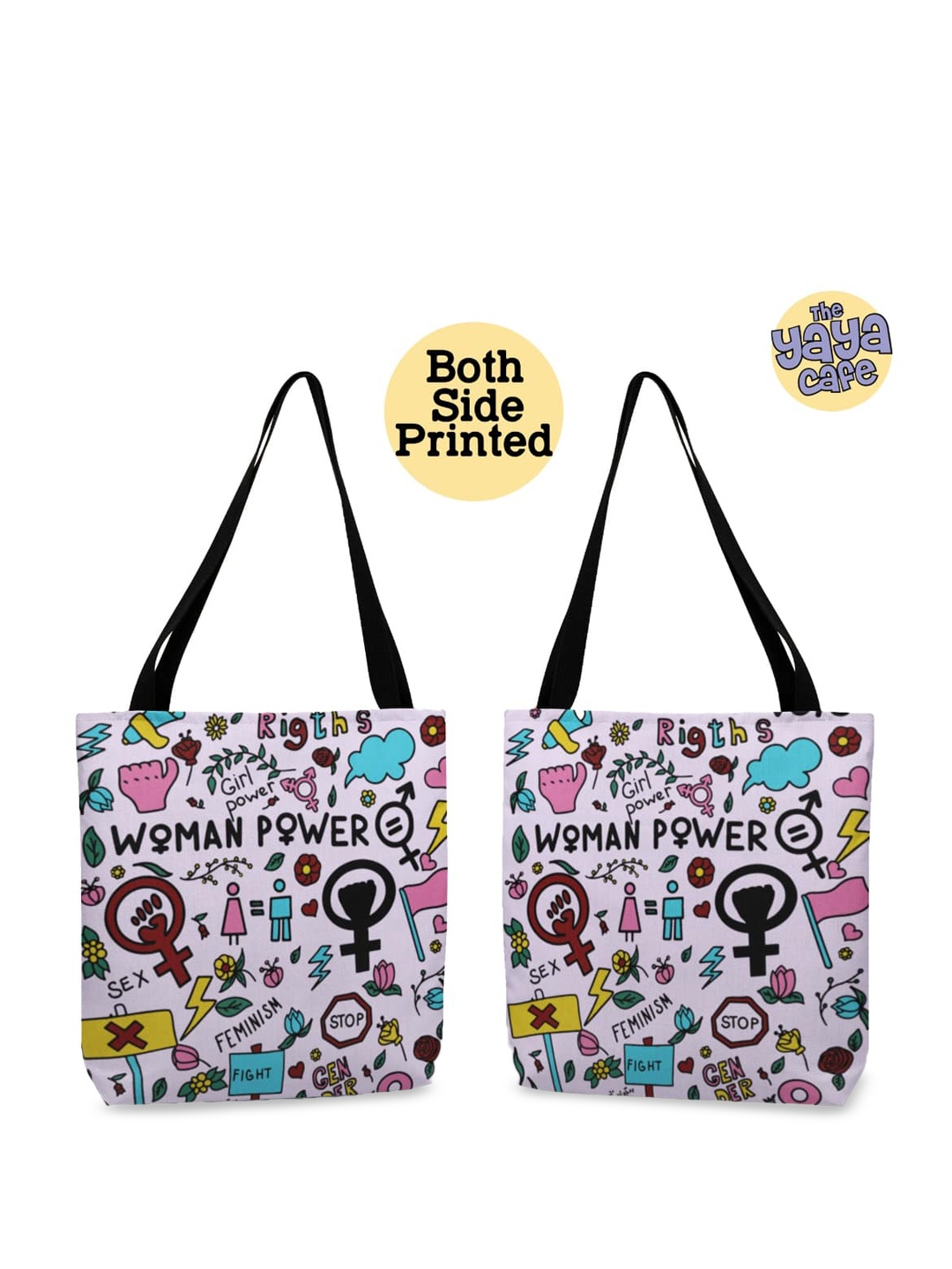 

THEYAYACAFE Graphic Printed Oversized Shopper Tote Bag, White