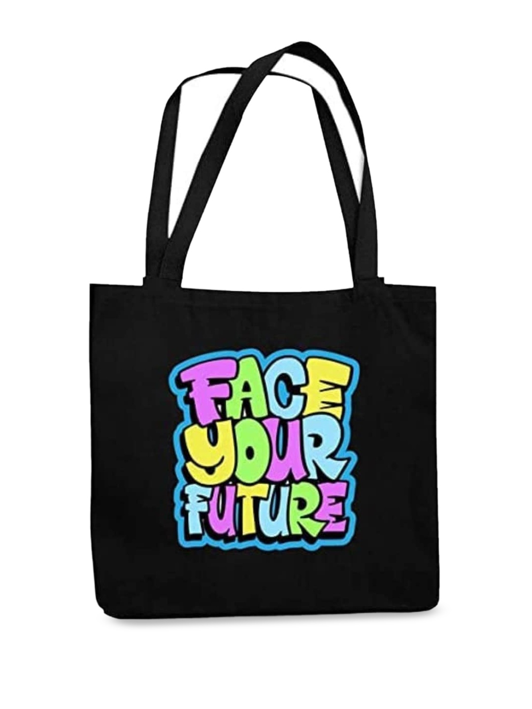 

THEYAYACAFE Typography Printed Structured Tote Bag, Black