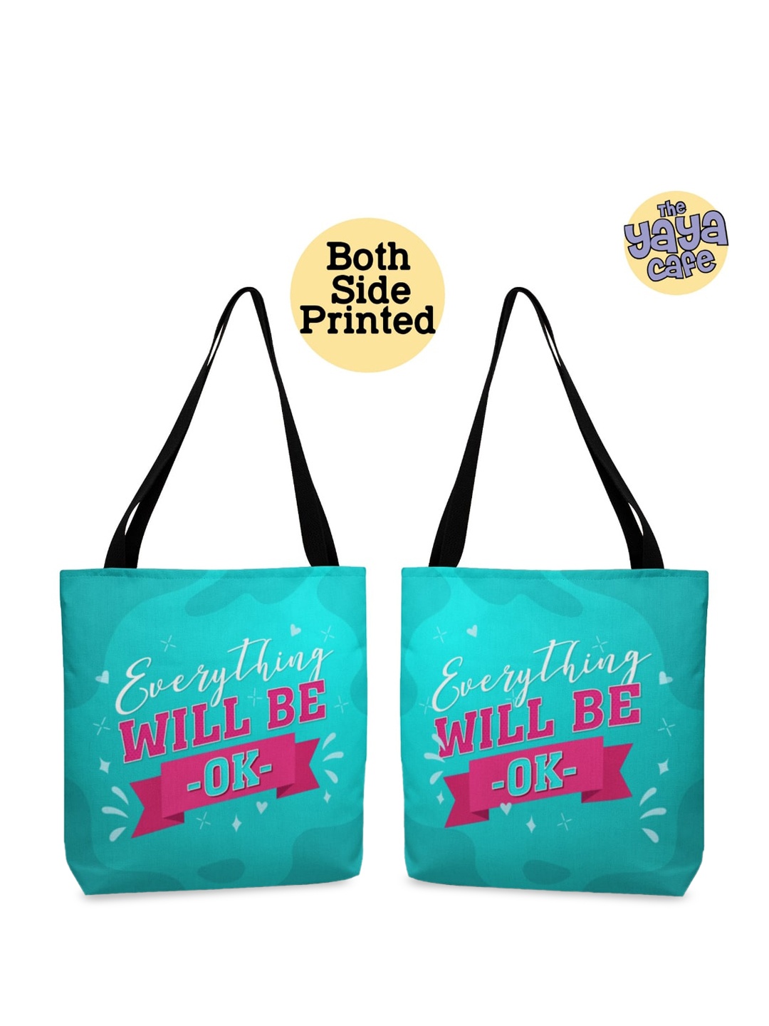 

THEYAYACAFE Typography Printed Shopper Tote Bag, Sea green