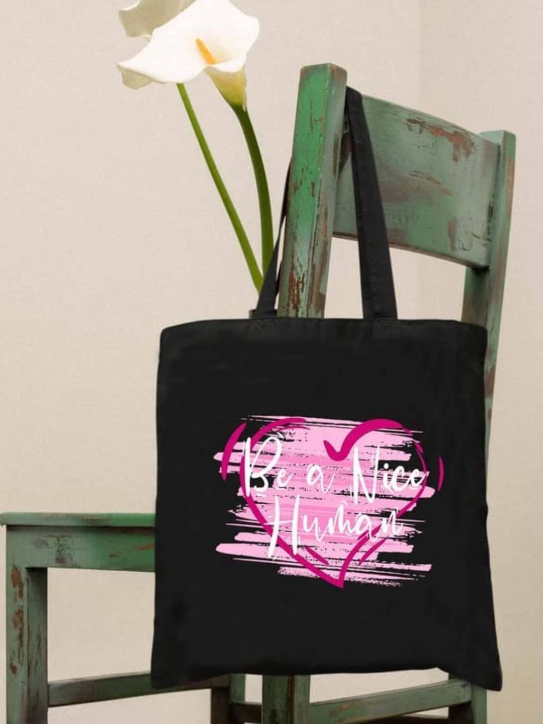 

THEYAYACAFE Set Of 2 Typography Printed Shopper Tote Bag, Black
