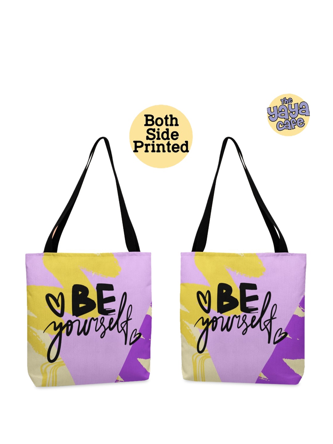 

THEYAYACAFE Colourblocked Printed Shopper Tote Bag, Black