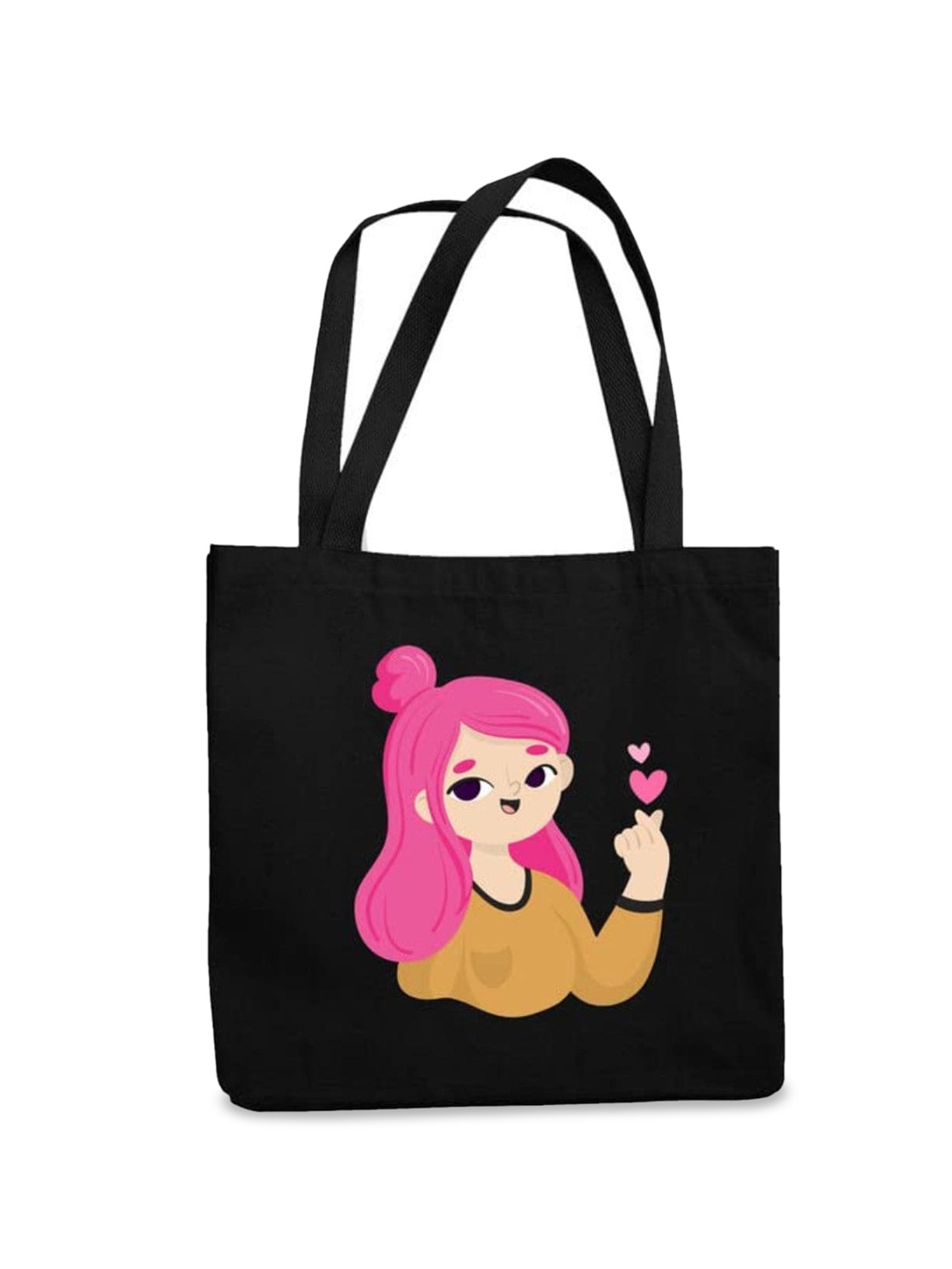 

THEYAYACAFE Graphic Printed Structured Tote Bag, Black
