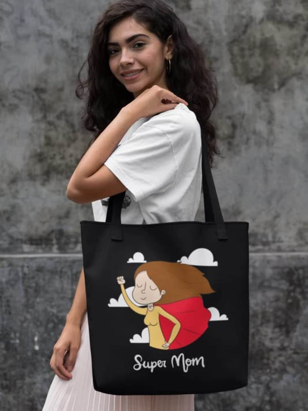 

THEYAYACAFE Graphic Printed Oversized Shopper Tote Bag, Black